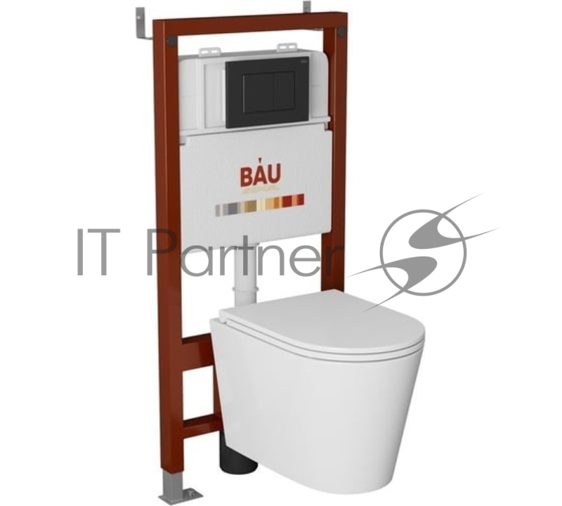 Комплект BAU 6 в 1: инсталляция BAU PRO, унитаз подвесной торнадо Bau Nimb Hurricane-3, сиденье дюропласт микролифт, клавиша BAU Stil, черный матовый