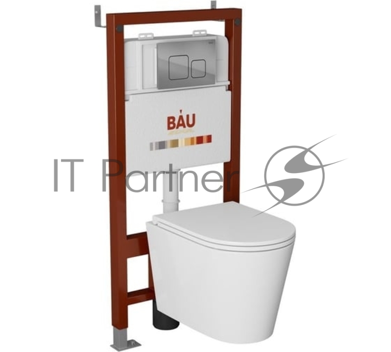 Комплект BAU 6 в 1: инсталляция BAU PRO, унитаз подвесной торнадо Bau Nimb Hurricane-3, сиденье дюропласт микролифт, кнопка смыва BAU Soul, хром