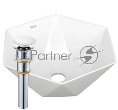 Раковина накладная на столешницу BAU Crystal 40х40, белая + выпуск клик-клак, белый