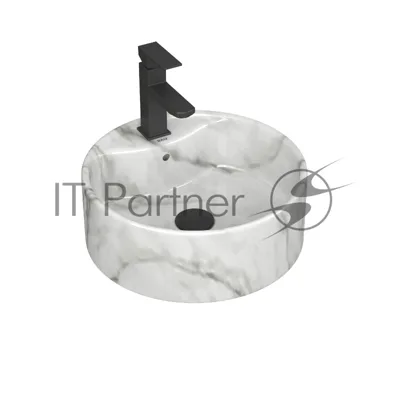 Раковина накладная со смесителем и выпуском ( BAU Element D41, мрамор + смеситель Hotel Black, выпуск клик-клак черный)
