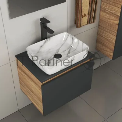 Комплект для ванной, 4 предмета (тумба Bau 60, графит + раковина BAU Hotel 51х39 + смеситель Hotel Black, выпуск клик-клак, черный)