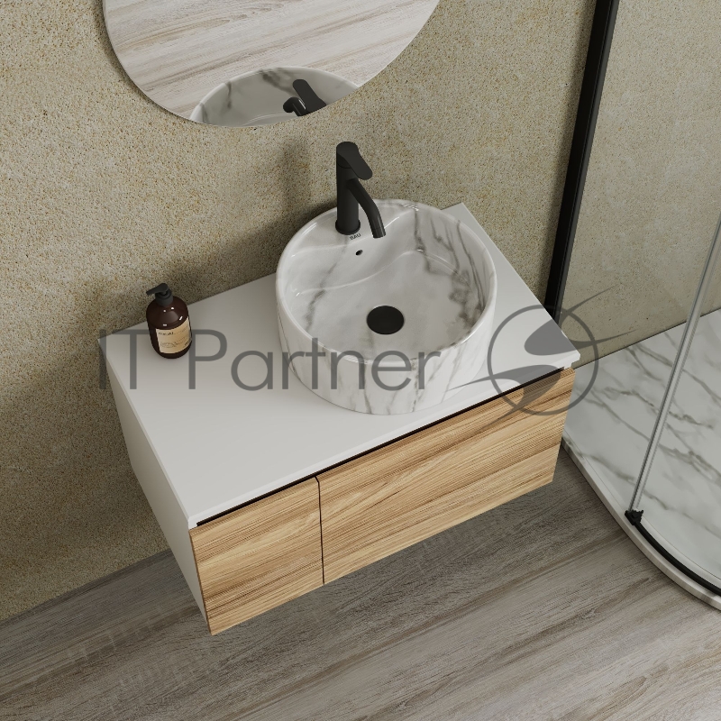 Комплект: тумба Bau Dream Blackwood 80, Раковина круглая накладная BAU Element D41, мрамор, смеситель Hotel Dream, черный выпуск клик клак черный