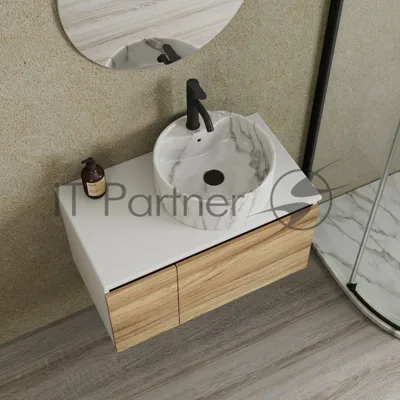 Комплект: тумба Bau Dream Blackwood 80, Раковина круглая накладная BAU Element D41, мрамор, смеситель Hotel Dream, черный выпуск клик клак черный