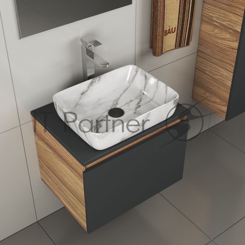 Комплект для ванной, 4 предмета (тумба Bau 60, графит + раковина BAU Hotel 51х39 + смеситель Hotel Still, выпуск клик-клак, черный)