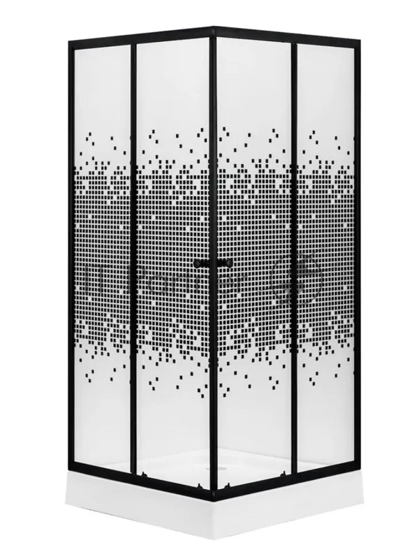 Душевой уголок BAU Stil квадратный с поддоном 90x90х195, прозрачное закаленное стекло с черным рисун