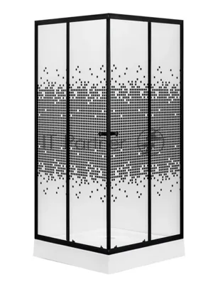 Душевой уголок BAU Stil квадратный с поддоном 90x90х195, прозрачное закаленное стекло с черным рисун