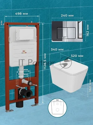 Комплект BAU 6 в 1: усиленная инсталляция BAU IDEAL, унитаз подвесной безободковый торнадо обратного потока Bau Stil Hurricane-2, сиденье микролифт, клавиша BAU Light антивандальная, нерж. сталь хром