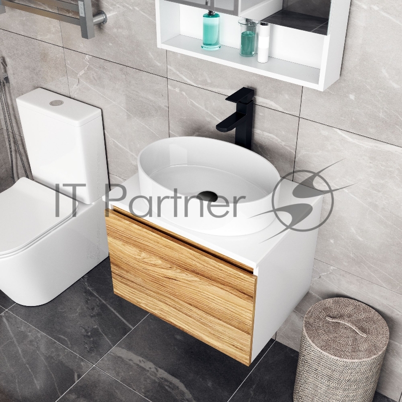 Комплект для ванной, 4 предмета (Тумба Bau Dream Blackwood 60, раковина BAU Nimb 50х36, смеситель для раковины высокий Hotel Black, черный, выпуск клик клак, черный)