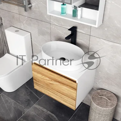 Комплект для ванной, 4 предмета (Тумба Bau Dream Blackwood 60, раковина BAU Nimb 50х36, смеситель для раковины высокий Hotel Black, черный, выпуск клик клак, черный)
