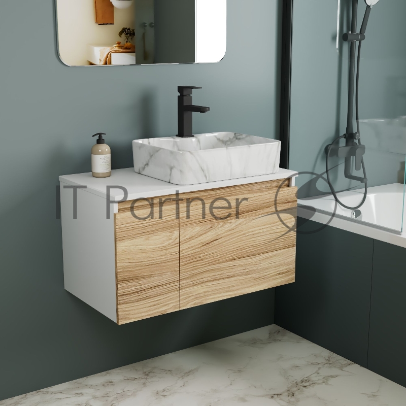 Комплект: тумба Bau Dream Blackwood 80, раковина прямоугольная BAU Cerama 48х37, мрамор, смеситель Hotel Black, черный матовый