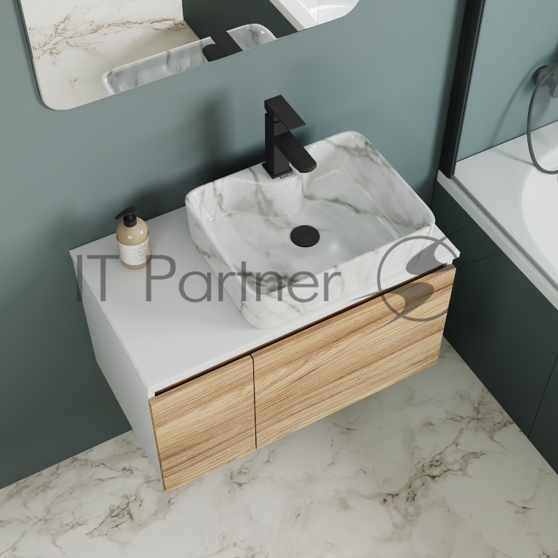 Комплект: тумба Bau Dream Blackwood 80, раковина прямоугольная BAU Cerama 48х37, мрамор, смеситель Hotel Black, черный матовый, выпуск клик клак черный