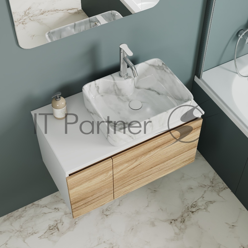 Комплект: тумба Bau Dream Blackwood 80, раковина прямоугольная BAU Cerama 48х37, мрамор, смеситель Hotel Dream, нерж сталь, выпуск клик клак белый