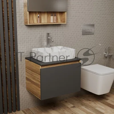 Комплект: тумба Bau Dream Blackwood графит 60, 1 ящик, раковина прямоугольная BAU Cerama 48х37, мрамор, смеситель Hotel Dream, нерж сталь