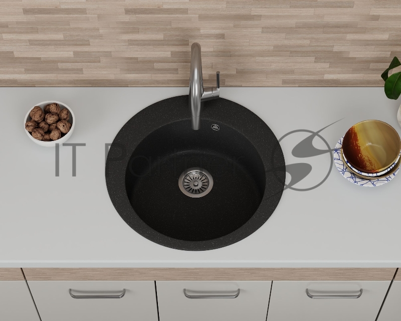 Мойка для кухни BAU Dream Black stone D 50, выпуск с сифоном в комплекте, черный камень
