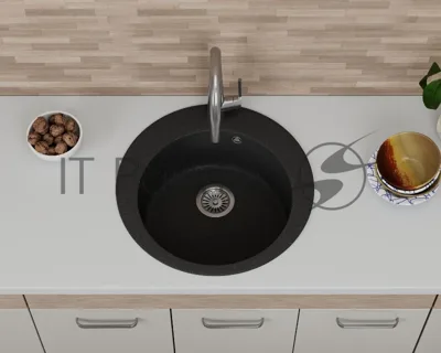 Мойка для кухни BAU Dream Black stone D 50, выпуск с сифоном в комплекте, черный камень