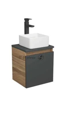 Тумба Bau Dream Blackwood 35 с ящиком, графит, раковина BAU Mini 37х23, выпуск клик клак, хром