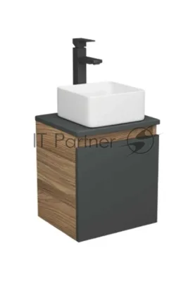 Тумба Bau Dream Blackwood 35 с ящиком, графит, раковина BAU Mini 37х23, смеситель для раковины высокий Hotel Black, черный