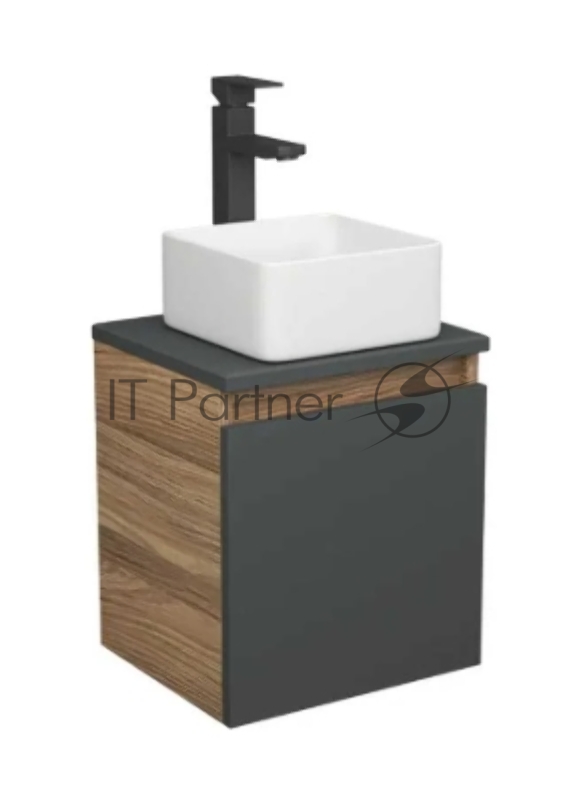 Тумба Bau Dream Blackwood 35 с ящиком, графит, раковина BAU Mini 37х23, смеситель для раковины высокий Hotel Still, нержавеющая сталь