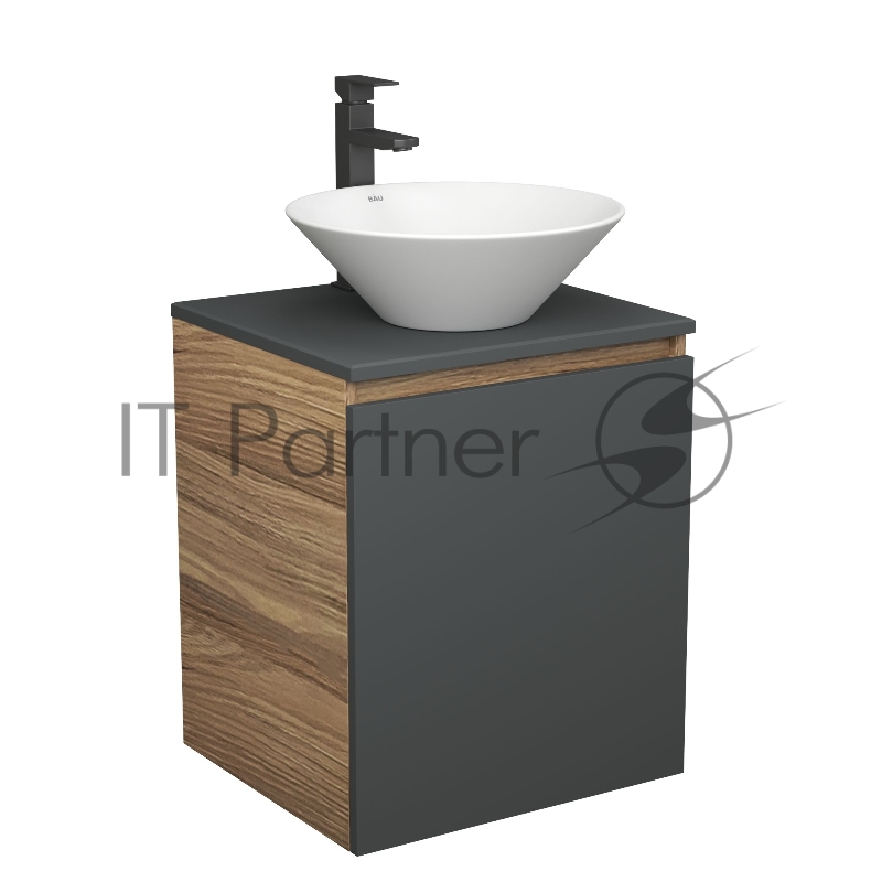 Тумба Bau Dream Blackwood 50 графит, раковина BAU Dream D43, смеситель для раковины высокий Hotel Black, черный