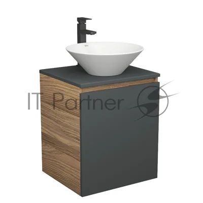 Тумба Bau Dream Blackwood 50 графит, раковина BAU Dream D43, смеситель для раковины высокий Hotel Black, черный