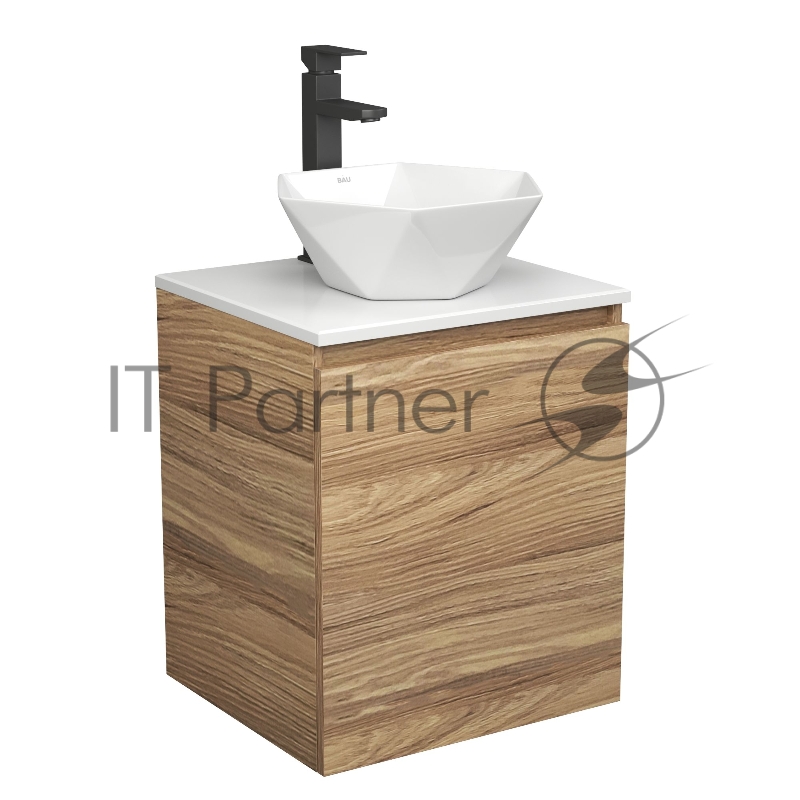 Тумба Bau Dream Blackwood 50 с дверцей, раковина BAU Crystal 40х40, смеситель для раковины высокий Hotel Black, черный