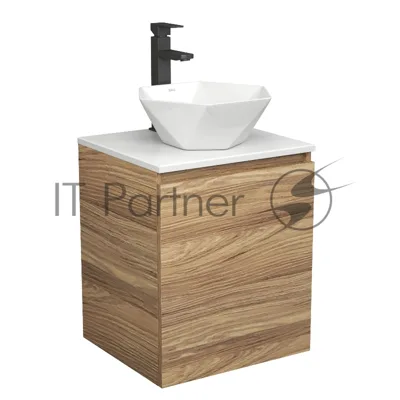 Тумба Bau Dream Blackwood 50 с дверцей, раковина BAU Crystal 40х40, смеситель для раковины высокий Hotel Black, черный