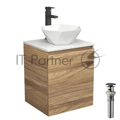 Тумба Bau Dream Blackwood 50 с дверцей, раковина BAU Crystal 40х40, смеситель для раковины высокий Hotel Black, черный, выпуск клик клак, черный