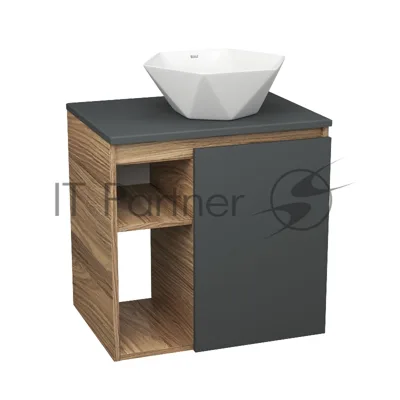 Тумба Bau Dream Blackwood 60 правая, графит, раковина BAU Crystal 40х40