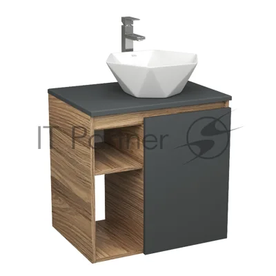 Тумба Bau Dream Blackwood 60 правая, графит, раковина BAU Crystal 40х40, смеситель для раковины высокий Hotel Still, нержавеющая сталь