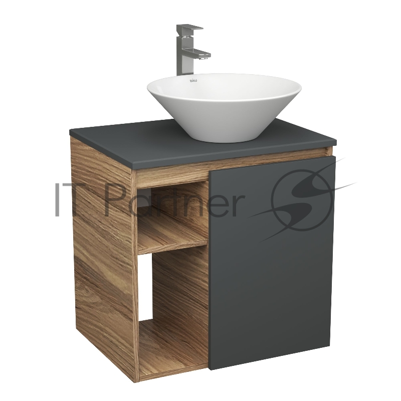 Тумба Bau Dream Blackwood 60 правая, графит, раковина BAU Dream D43, смеситель для раковины высокий Hotel Still, нержавеющая сталь