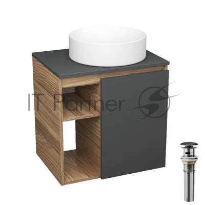 Тумба Bau Dream Blackwood 60 правая, графит, раковина BAU Dream круглая D41, выпуск клик клак, черный
