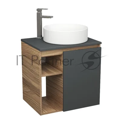 Тумба Bau Dream Blackwood 60 правая, графит, раковина BAU Dream круглая D41, смеситель для раковины высокий Hotel Still, нержавеющая сталь