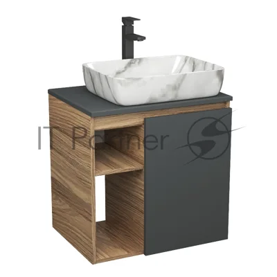 Тумба Bau Dream Blackwood 60 правая, графит, раковина BAU Hotel 51х39, мрамор, смеситель для раковины высокий Hotel Black, черный