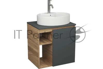 Тумба Bau Dream Blackwood 60 правая, графит, раковина BAU Nimb 51х41 белая, смеситель Hotel Dream, нерж. сталь