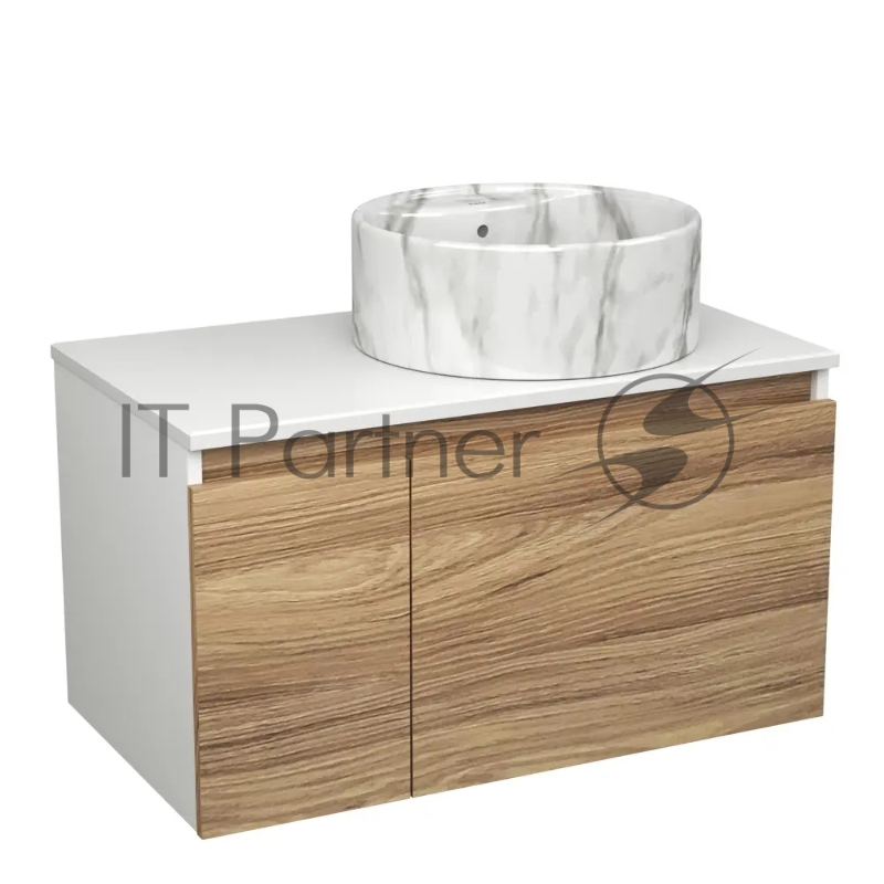 Тумба подвесная под раковину Bau Dream Blackwood 80, 1 ящик, дверца слева, раковина круглая накладная BAU Element D41, мрамор