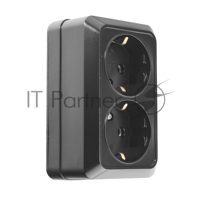 Розетка двойная 2П+3 открытой установки IP20 16А 250В (керамика) черная Альфа General