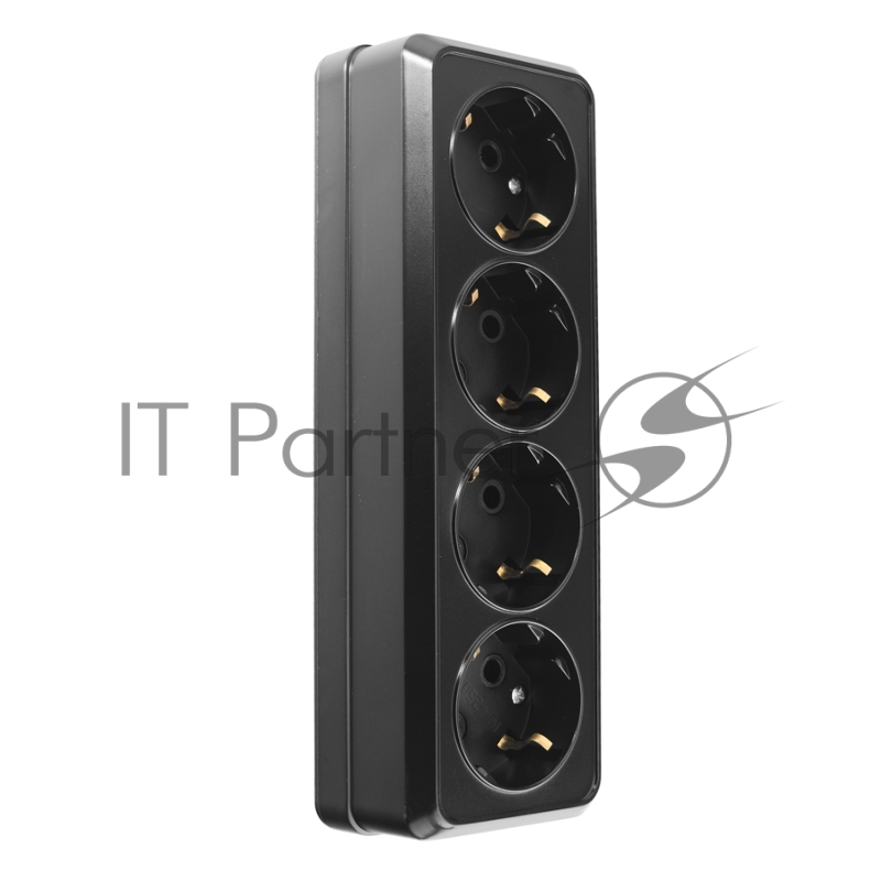 Розетка 4-х местная горизонтальная 2П+3 открытой установки IP20 16A черная Альфа General
