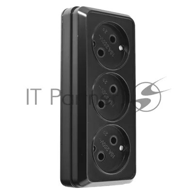 Розетка 3-х местная горизонтальная 2П открытой установки IP20 10A черная Альфа General