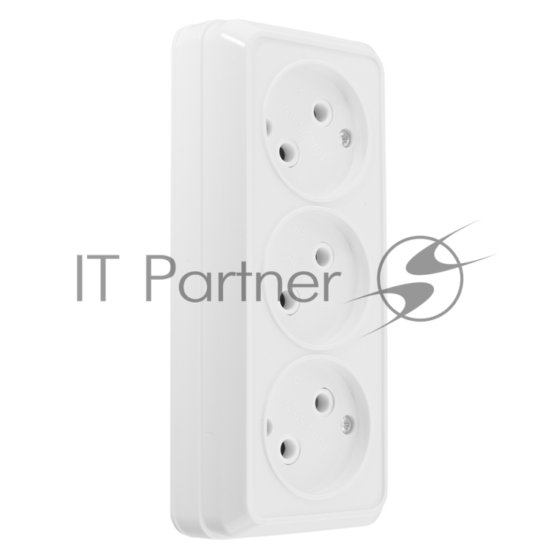 Розетка 3-х местная горизонтальная 2П открытой установки IP20 10A белая Альфа General