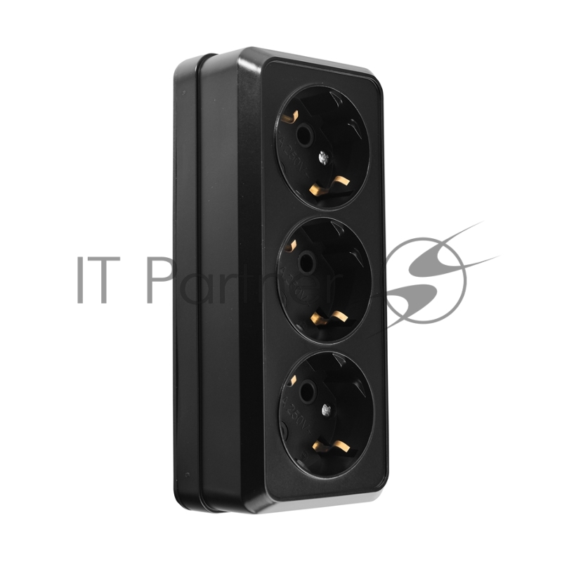 Розетка 3-х местная горизонтальная 2П+3 открытой установки IP20 16A черная Альфа General