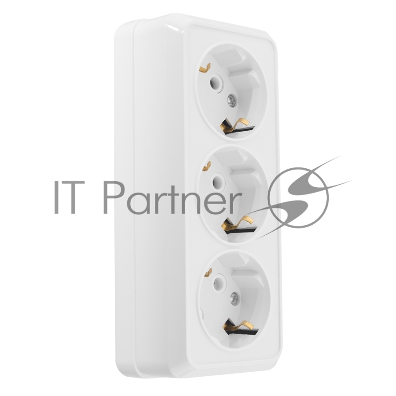 Розетка 3-х местная горизонтальная 2П+3 открытой установки IP20 16A белая Альфа General
