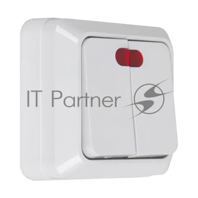 Выключатель 2-кл. открытой установки с подсветкой IP20 10А, белый Альфа General