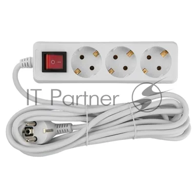 Удлинитель бытовой General GES-16-3x100-3-5m-S, 16А, 3х1 мм2, 3 места, 5 метров, с заземлением, с выключателем