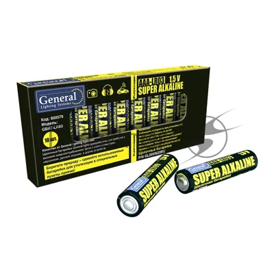 Батарейка General GBAT-LR03  AAA щелочная 10шт в пленке + коробке (800576)   (10/960)