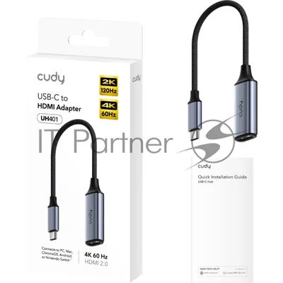 Адаптер USB-C — HDMI/ USB-C To 4K@60Hz HDMI adapter, Host: USB-C, 1 x HDMI 4K@60Hz, Aluminum alloy, compatible with MacBook, Mac Pro, Mac mini, iMac, Surface Pro, XPS, Flash Drive, Mobile HDD