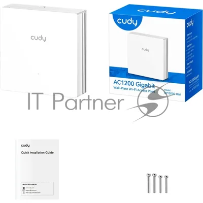 Точка доступа AC1200 Dual Band Gigabit Wall Plate Access Point, 867Mbps at 5GHz + 300Mbps at 2.4GHz, 1 x Gigabit PoE-IN Port, 802.3af / at, 1 x Gigabit RJ45 ports, Cudy Mesh Support