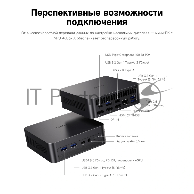 ПК Мини Chuwi AuBox X Core Ultra 7 256V (2.2) 16Gb SSD1Tb ARC 140V Windows 11 Pro 2.5xGbitEth WiFi BT 100W серый