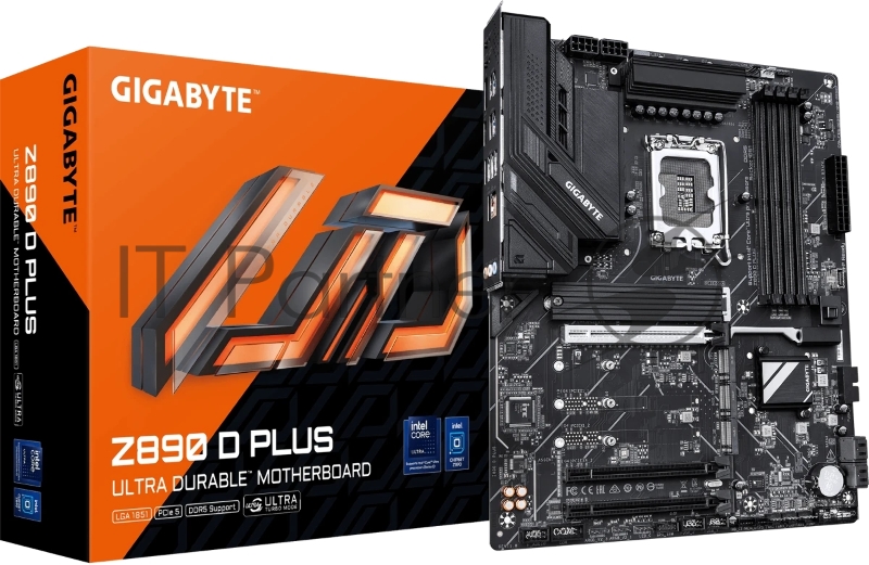 Материнская плата Gigabyte Z890 D PLUS, LGA 1851, Intel Z890, 4xDDR5, 4xSATA, 4xM.2, 1xPCIe 5.0 x16, 2xPCIe 4.0 x16, 1xDP, 1x2.5Gb LAN, 1xUSB-C 10Gbps, 1xUSB-A 10Gbps, 4xUSB-A 5Gbps, 4xUSB-A 2.0, 3x3.5 мм, 7.1, чёрный, ATX