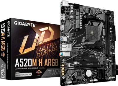Материнская плата Gigabyte A520M H ARGB, AM4, AMD A520, 2xDDR4, 4xSATA, 1xM.2, 1xPCIe 3.0 x16, 1xPCIe x1, 1xHDMI, 1xDP, 1x1Gb LAN, 4xUSB-A 5Gbps, 2xUSB-A 2.0, 1xPS/2, 3x3.5 мм, 7.1, mATX