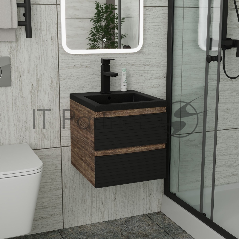 Тумба под раковину Bau Stil Loft black brushed, раковина кварцевая BAU Stil 40, черный металлик